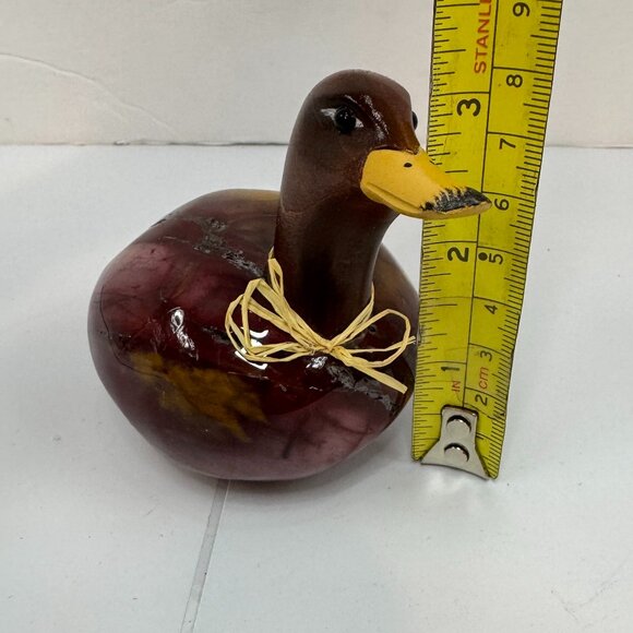 Carved Jasper Stone Duck Figurine Artisan Made Alain Larochelle Quebec Wood Beak - Picture 9 of 9